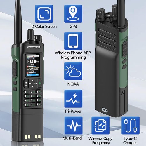 Ham Radio BAOFENG Radio UV32 Handheld 10W Rechargeable Walkie Talkies Long Range UV-32 5RM Two Way Radio NOAA Weather Radio with GPS,APP Programming Copy Frequency 3800mAh Battery USB-C Charging