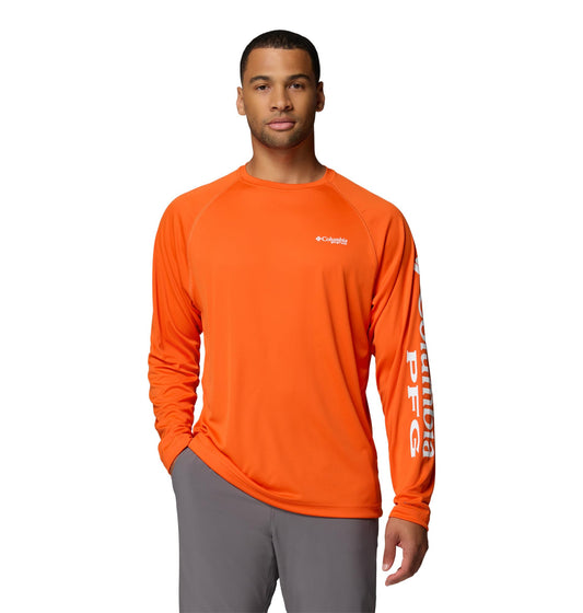 Columbia Men's PFG Terminal Tackle Long Sleeve Fishing Shirt, Spark Orange/White Logo, 2X Tall