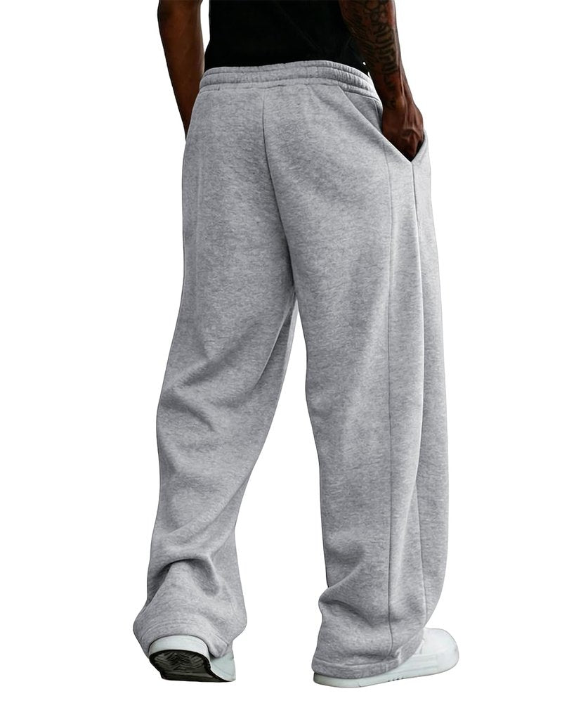 PIDO YOGA Men's Baggy Sweatpants Fleece Wide Leg Lounge Pants Drawstring Waist Loose Fit Cotton Jogging Sweat Pants with Pockets,Light Gray