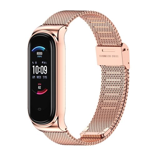 MIJOBS Metal Replacement Strap for Amazfit Band 5 - Compatible with Amazfit 5 Fitness Tracker (Milan, Rose Gold)