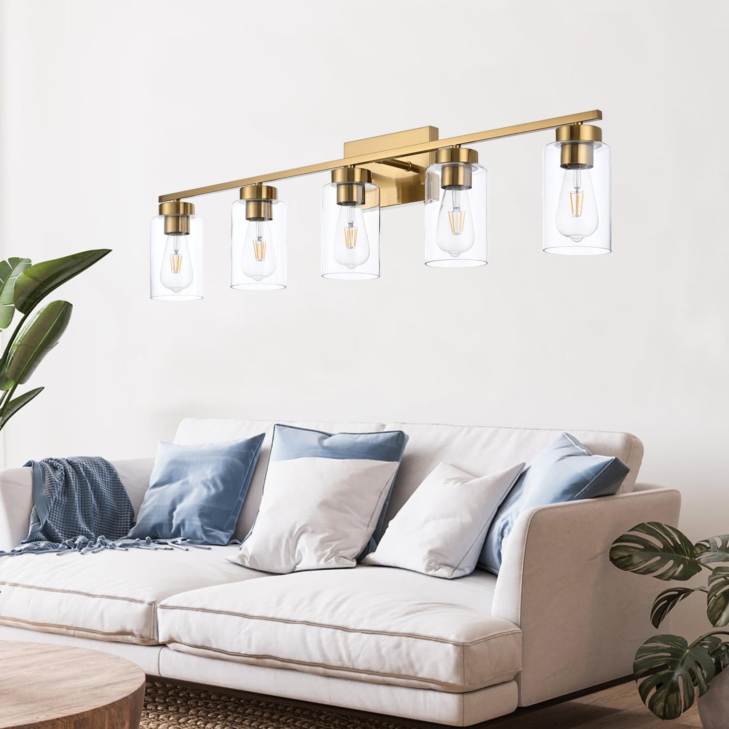 Modern 3-Light Bathroom Vanity Light in Brushed Gold with Clear Glass Shades