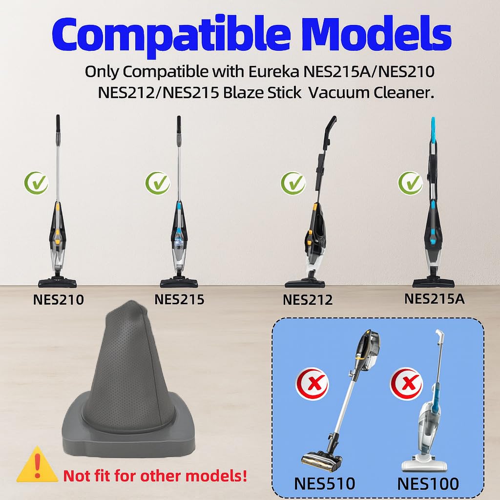 YUJINRU 4 PCS Replacement Filters Compatible with Eureka NES215A/ NES210/ NES212/ NES215 Blaze Stick Vacuum Cleaner, Fits Model N0101 N0102 Series,2 Pack Vacuum Filters & 2 Pack Pre-Motor Filters
