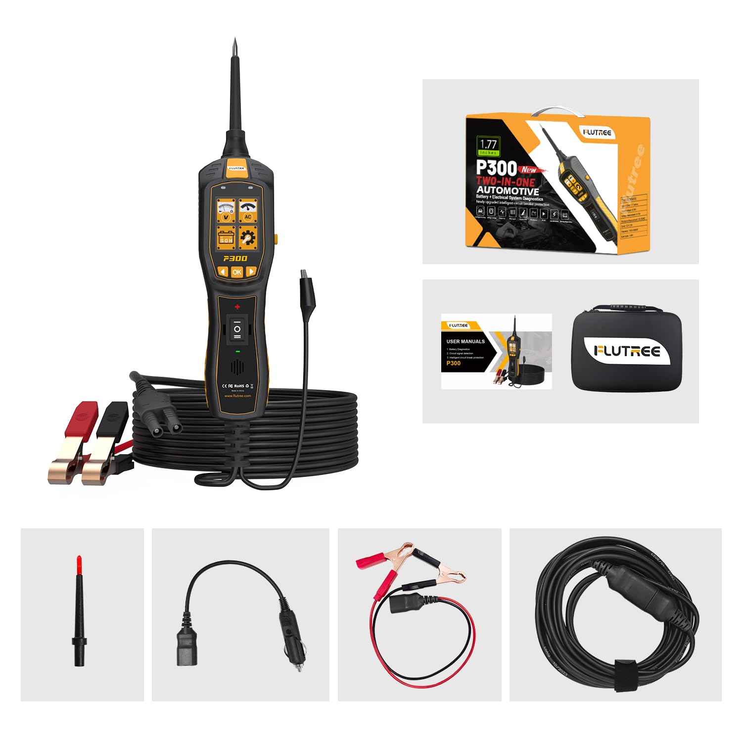 Flutree 2-in-1 Power Probe Circuit Breaker Finder and Battery Tester, 6-30V AC/DC Voltage, Fuel Injector, Relay, Fuse Tester, Component Activating, 40FT Freedom, 2025 Updated