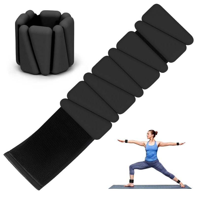 Wrist Weights Set of 2, Wearable Ankle & Wrist Weights, Adjustable Silicone Weight Bracelets (2Lbs Each ) Fits for Women & Men, Suitable for Yoga, Pilates, Dance, Running, Pool Exercises, Jogging (4LB Black)