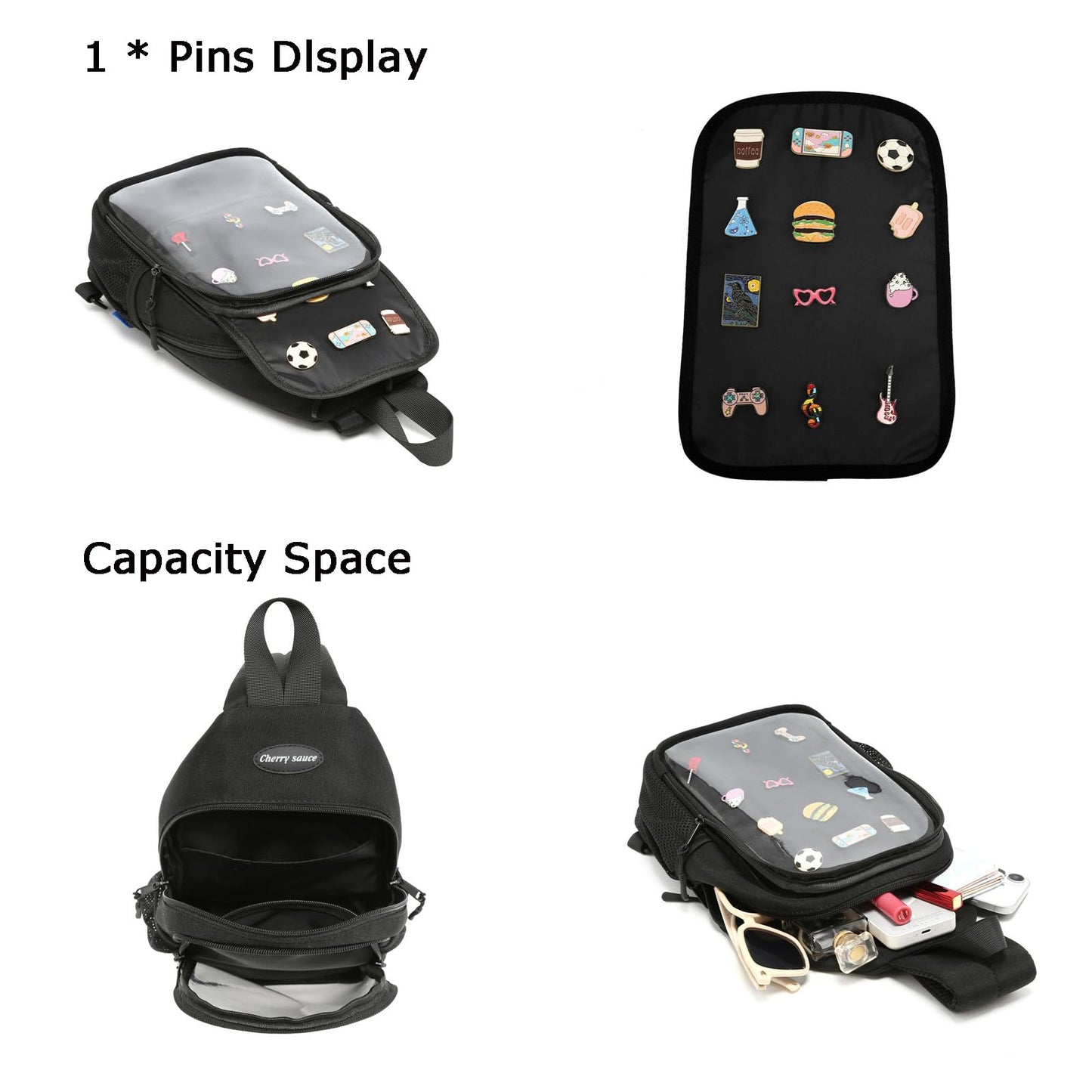 CHERRY SAUCE Kawaii Oxford Ita Bag Pin Display Chest Pack Shoulder Bag Sport Backpack Hiking Daypack
