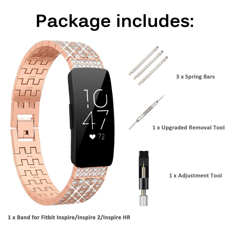 Miimall Compatible for Fitbit Inspire, Inspire 2 & HR Bands - Diamond Crystal Metal Bling Replacement Strap - Rose Gold