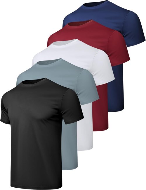 HovSiyla Athletic Workout Shirts for Men - Quick Dry Moisture-Wicking Short Sleeve T-Shirts | 1/5 Pack
