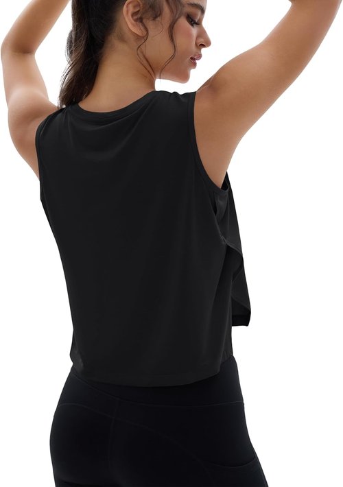 MAGCOMSEN Women's Crop Tank Tops - Sleeveless Workout Gym Top with Side Slits for Comfort and Style