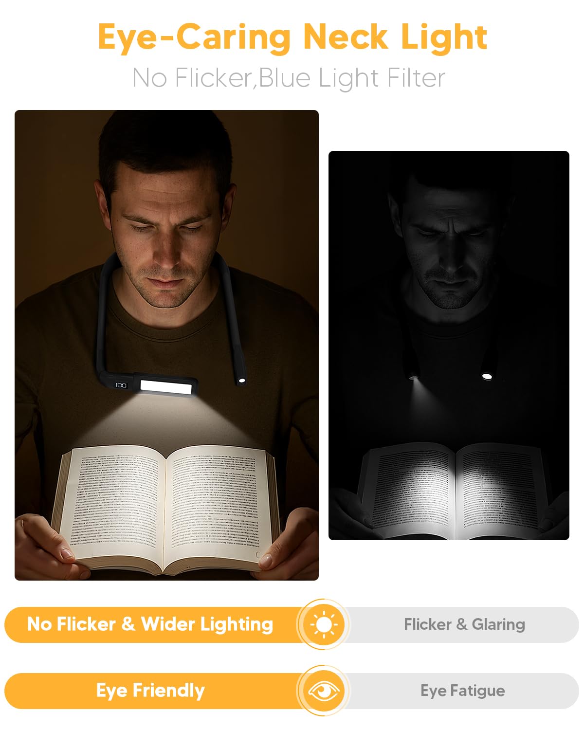 Reading Light Book Lovers Gifts: Upgraded Neck Light with Power Display & Timer, 80Hrs Rechargeable Book Lights for Reading at Night, Birthday Gifts for Readers Women Men, Knitting Crochet Accessories