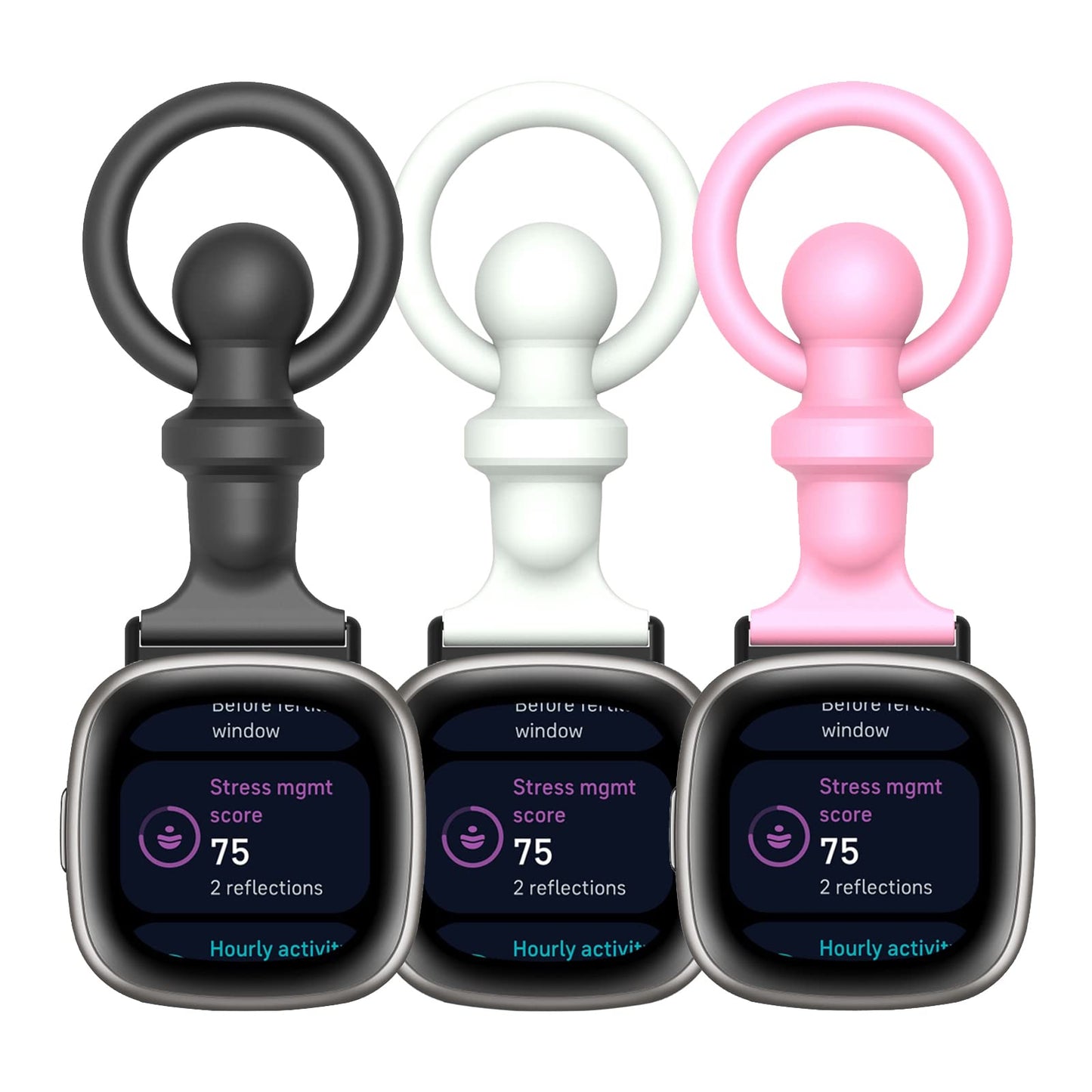 Pocket Band Fob,Compatible with Fitbit Versa 4/Versa 3/Fitbit Sense 2/Sense Watch Holder Clasp Adapter Connector Nurse Silicone Pin Fob Portable (Pink/White/Black)