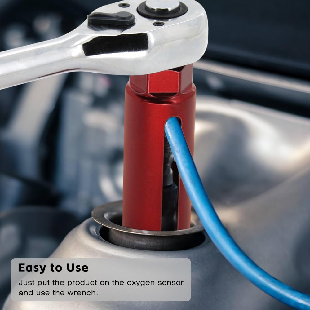 Apeixoto Oxygen Sensor Socket with Side Wire Cutout 1/2” Inch Drive x 7/8”(22mm) O2 sensor socket removal Tool for Vehicles (Red)