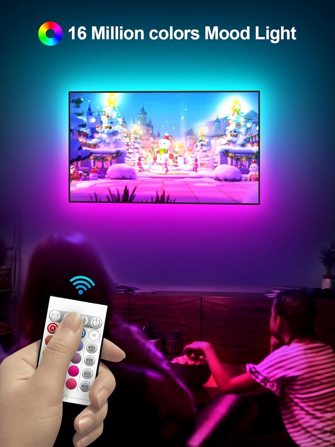 GIPOYENT LED Lights for TV, 18FT TV LED Backlight, for 40-75 Inch TV, Music Sync TV LED Light with Bluetooth Function - RGB Color Changing Light Strip for Bedroom (18ft)