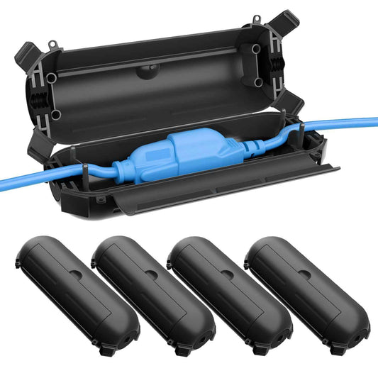 QUOBAS 5 Pack Outdoor Electrical Box, Waterproof Extension Cord Cover，Weatherproof Connection Box with Sealing Gasket for Outlets, Plugs, Christmas Lights & Power Tools, Black