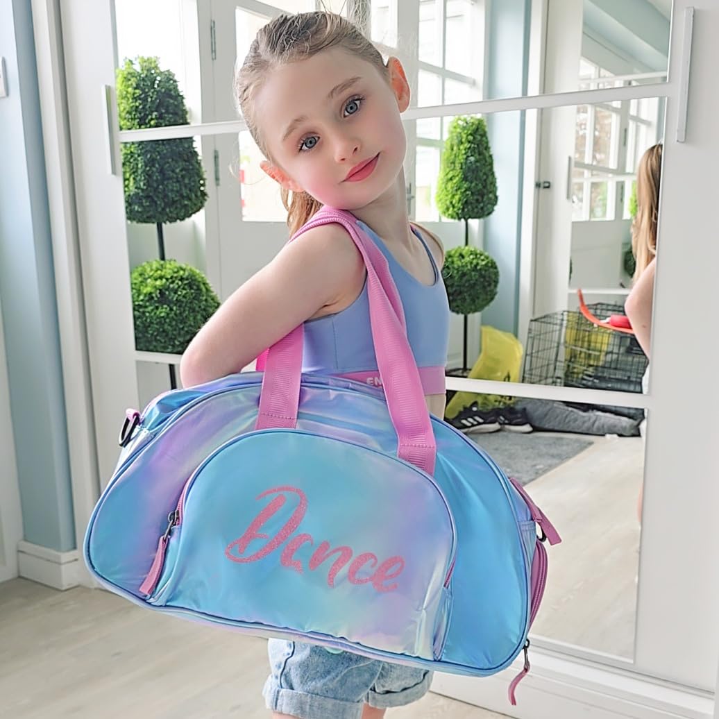 Choco Mocha Girls Dance Bag Toddler Ballet Bag for Girls Kids Dance & Gym Bag with Shoe Compartment, Dazzle Blue