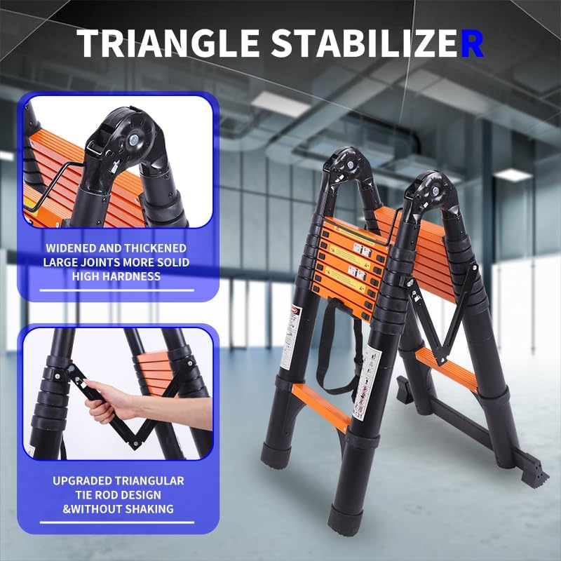 8.5 FT Telescoping Ladder - Lightweight Aluminum Extension Ladder with Stabilizers for Home & RV Travel