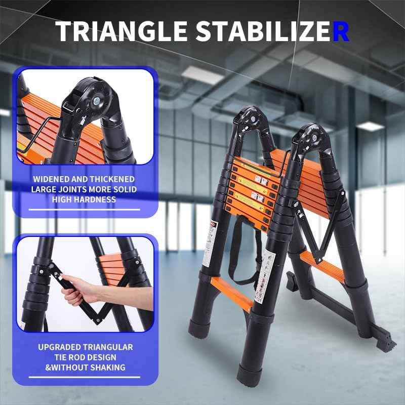 8.5 FT Telescoping Ladder - Lightweight Aluminum Extension Ladder with Stabilizers for Home & RV Travel