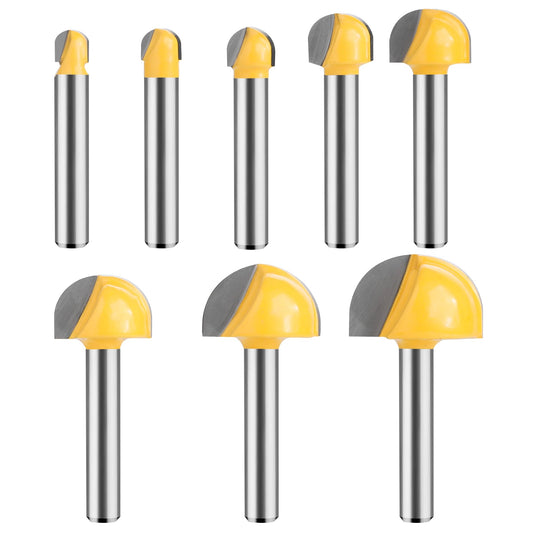 UTRUSTTO Cove Box Router Bit Set 1/4 Inch Shank, 8 Pcs Solid Carbide Double Flute Cove Box Round Nose, Cutter for 1/4", 5/16", 3/8", 1/2", 5/8", 3/4", 7/8", 1" Cutting Diameter