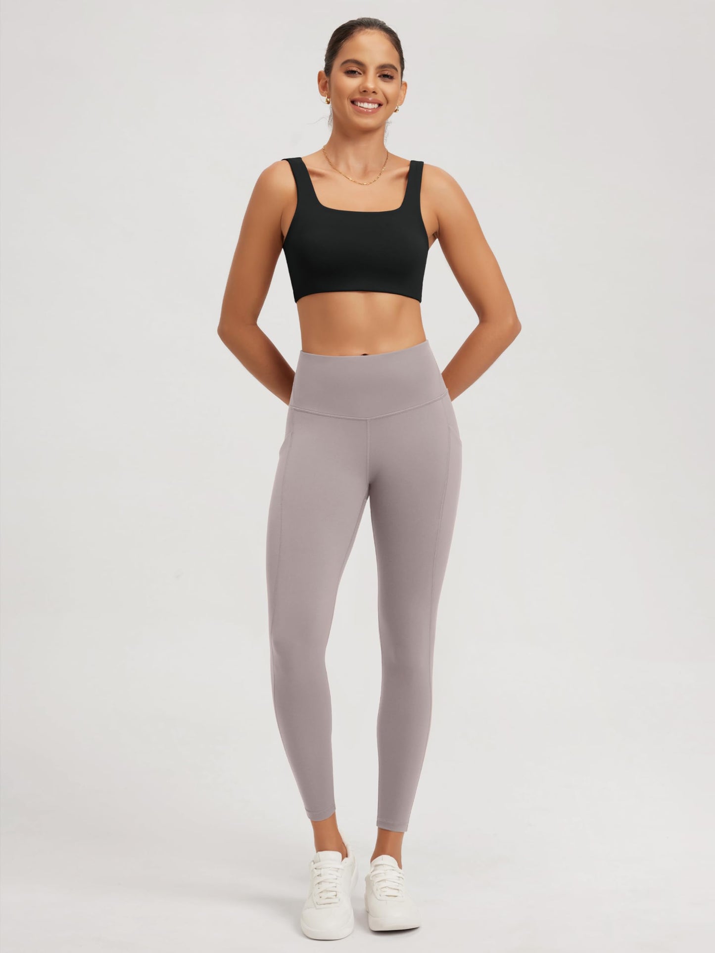 ODODOS Square Neck Sports Bra for Women Wirefree Non Padded Yoga Tank Workout Crop Tops, Black, Medium