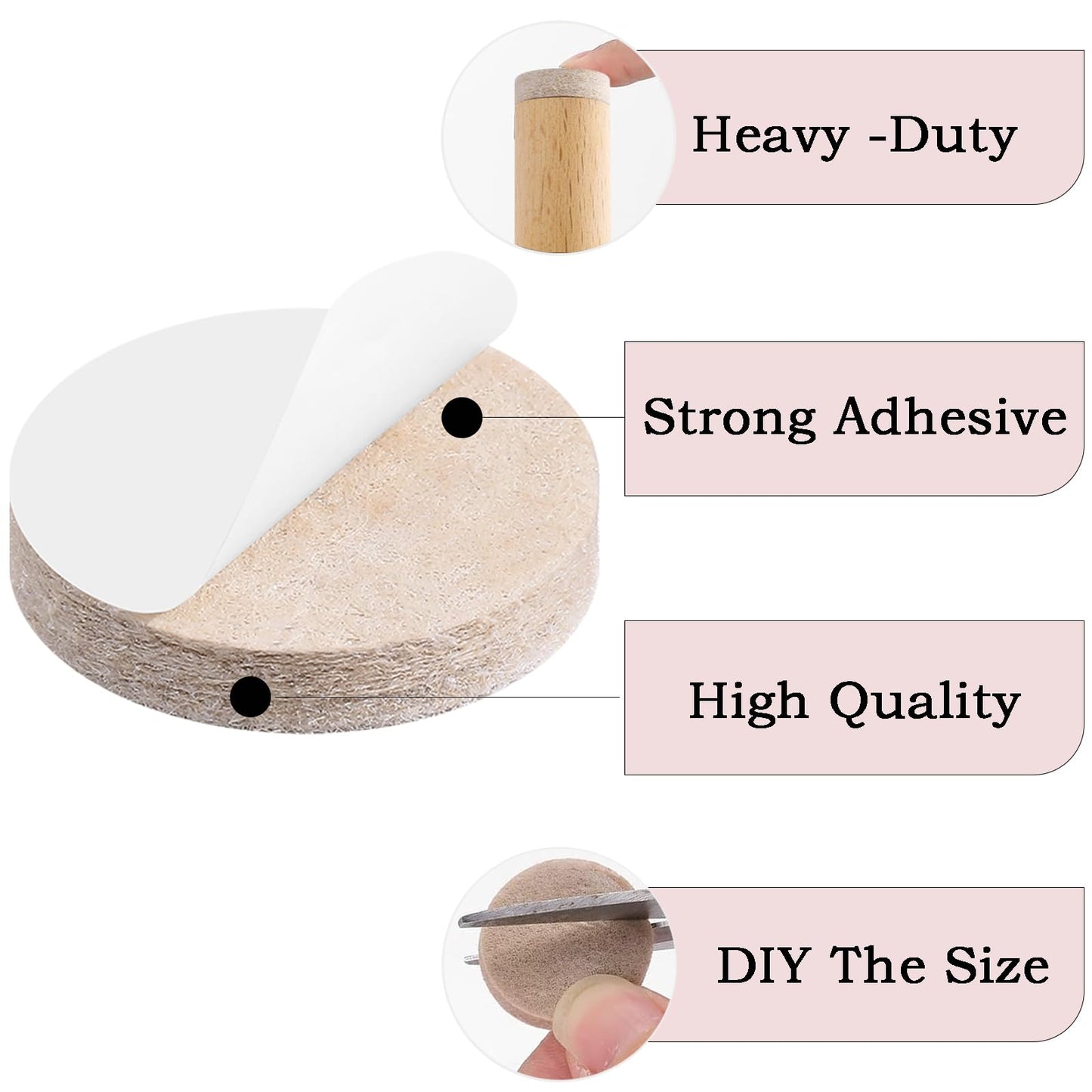 Fursafe&Q Felt Furniture Pads for Hardwood Floors, Self Adhesive Chair Felt Pad - Furniture Feet Floor Protectors, Furniture Sliders Protect from Nicks, dents and Scratches, Reduce Noise, Round