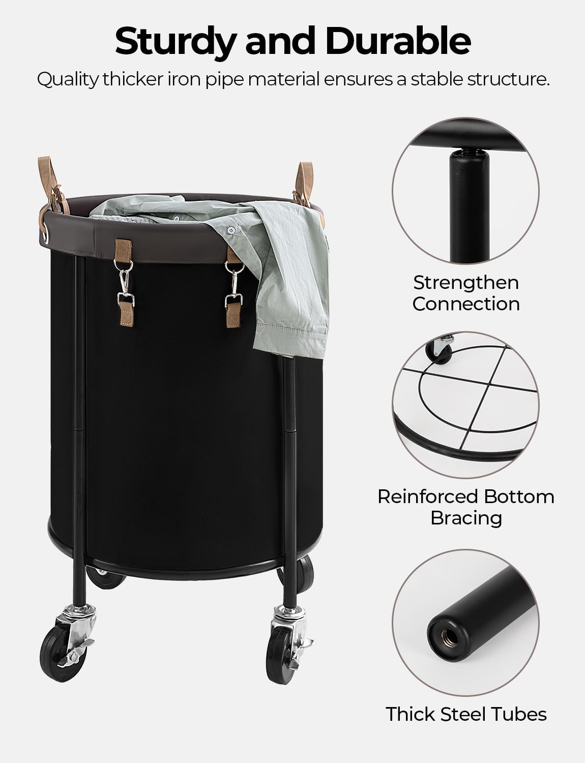StorageWorks Rolling Laundry Basket - 110L Clothes Hamper with Wheels & Steel Frame - Black