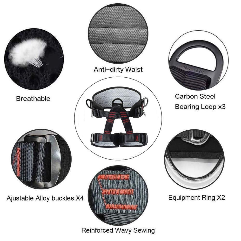 HandAcc Climbing belts, Thicken Professional Safety Belt for Caving Rock Climbing Fire Rescuing Rappelling Tree and Outdoor Adventure Activities