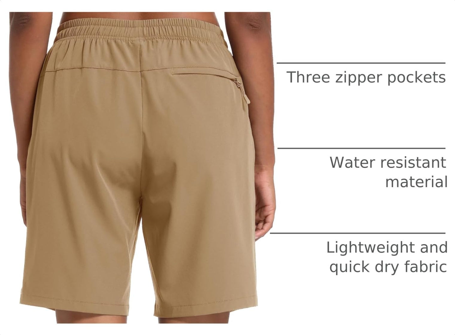 MAGCOMSEN Hiking Shorts Women Quick Dry Lightweight Quick Dry 8 Inch Inseam Running Shorts with Pockets Khaki XL