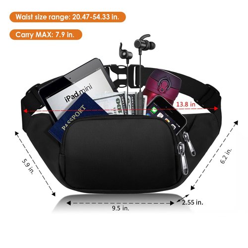 Large Fanny Pack for Women Men - Syican Waist bag with 3-Zipper Pockets, Gifts for Enjoy Sports Traveling Workout Casual Hands-Free crossbody bags Fits MAX 7.9'' iPad & 6.6'' Phone