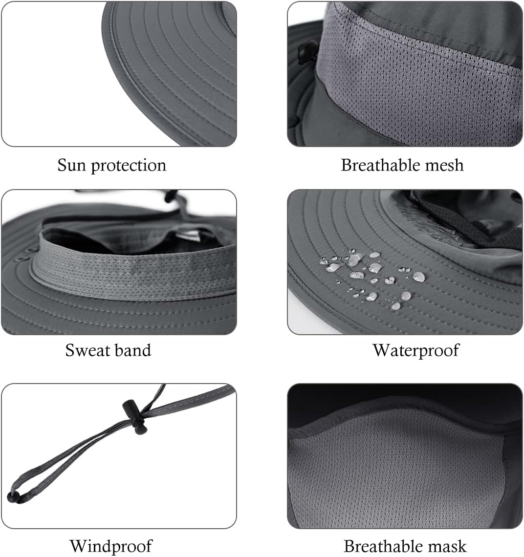 Skiennix Men's Outdoor Fishing Hat - UPF 50+ Sun Protection with Face Neck Flap | 3-Pack Set
