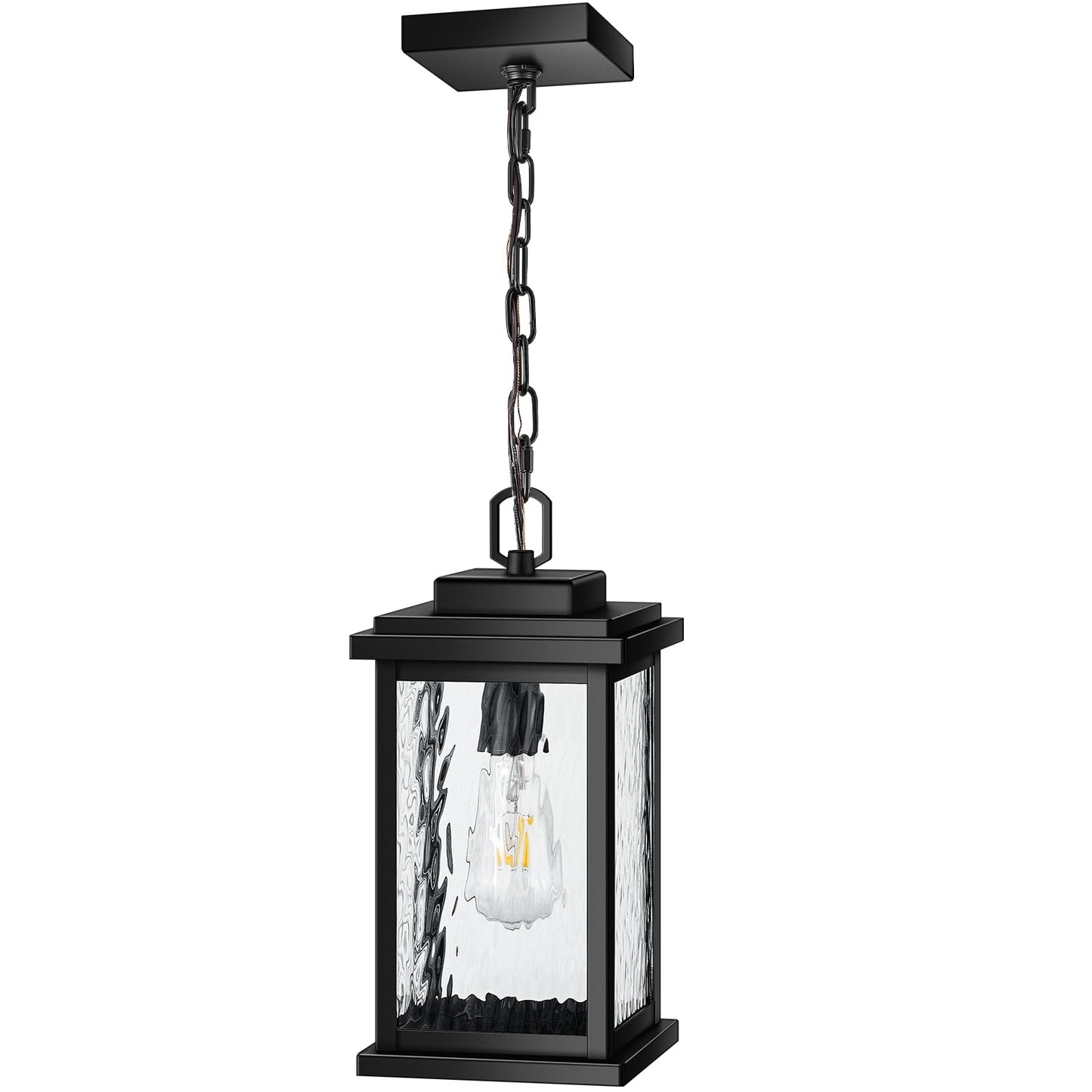 VIANIS Large Anti-Rust Outdoor Chandelier with Adjustable Wire, Black Pendant Light with Water Glass for Porch, Garden,Garage, Easy-to-Install Outdoor Hanging Lantern Suiting for Sloped Ceiling