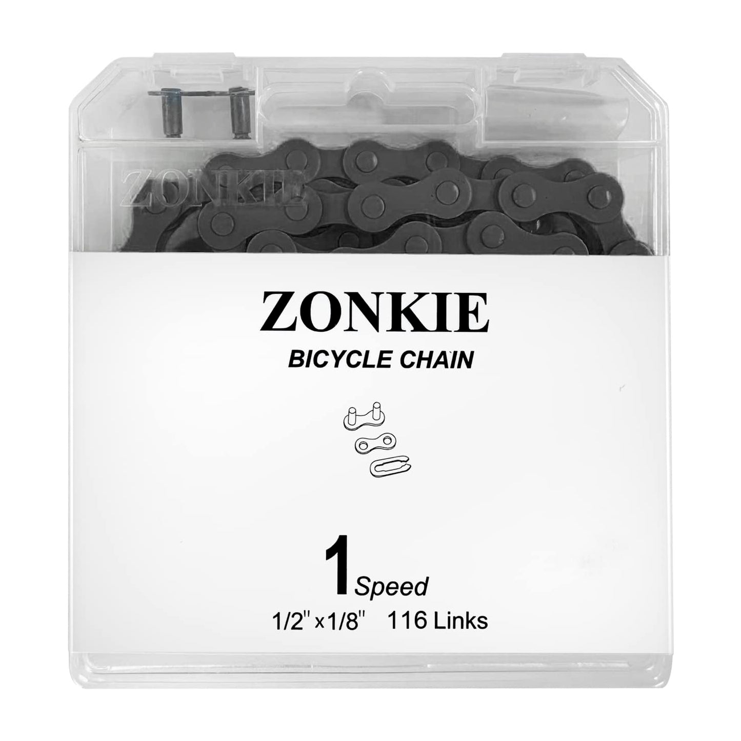 Single-Speed Bicycle Chain, 1-Speed Bike Chain, Multicolour, 1/2 x 1/8 Inch, 116 Links (116L, Black, 1)