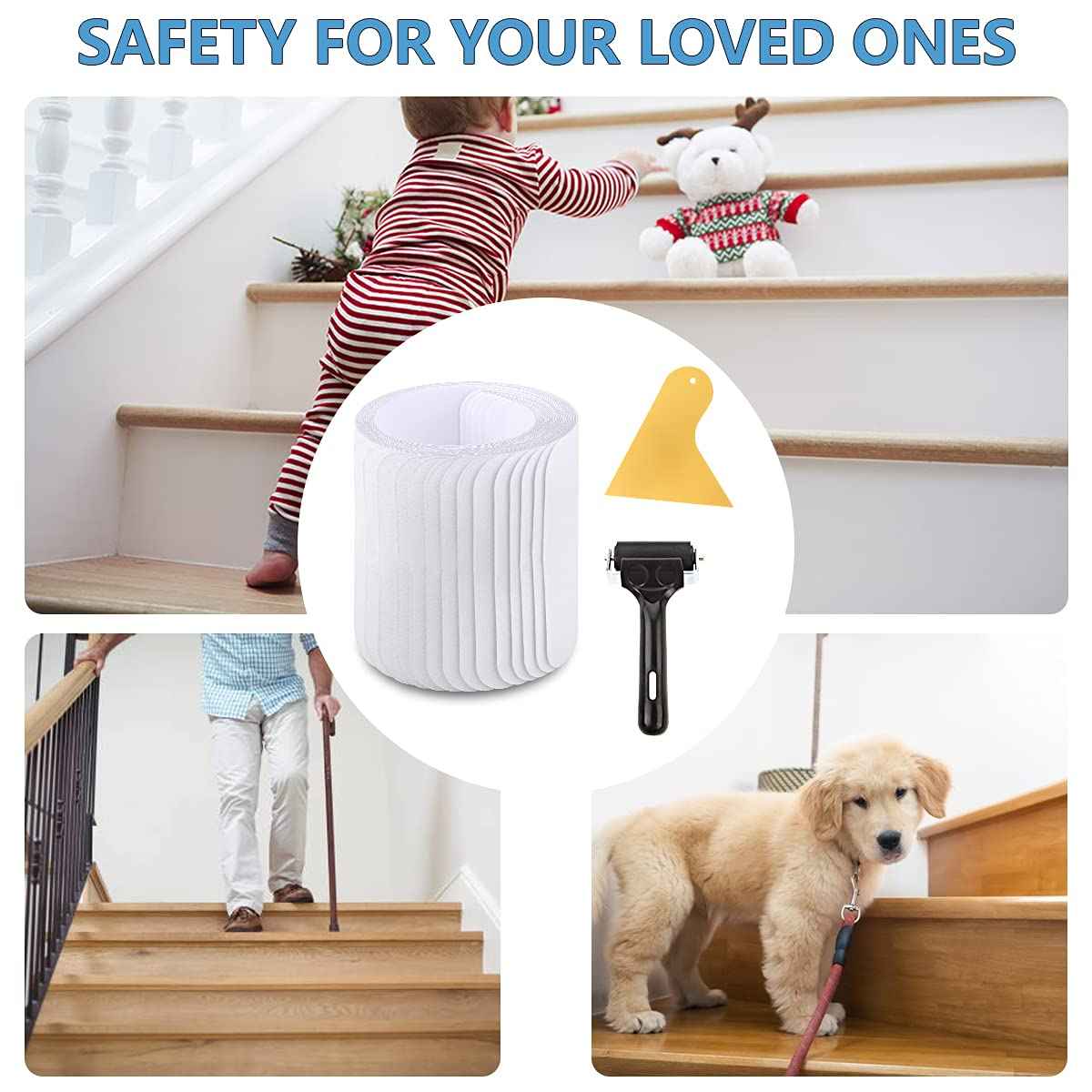 Butizone Stair Treads Non Slip 6" x 30", 5-Pack Pre-Cut Clear Anti Slip Strips for Wooden Steps Indoor, Transparent and Waterproof Grip Tape, Safety for Elderly, Children, and Dogs