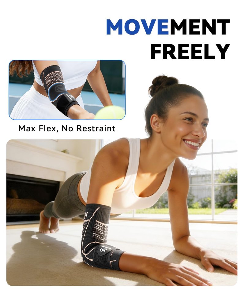 Copper-Infused Elbow Brace for Tendonitis and Tennis Elbow [Medical-Grade ＆ Stronger Support] Elbow Compression Sleeve with Adjustable Strap for Arthritis, Golfers, Bursitis, Elbow Pain Relief, Weightlifting, Fit for Men & Women