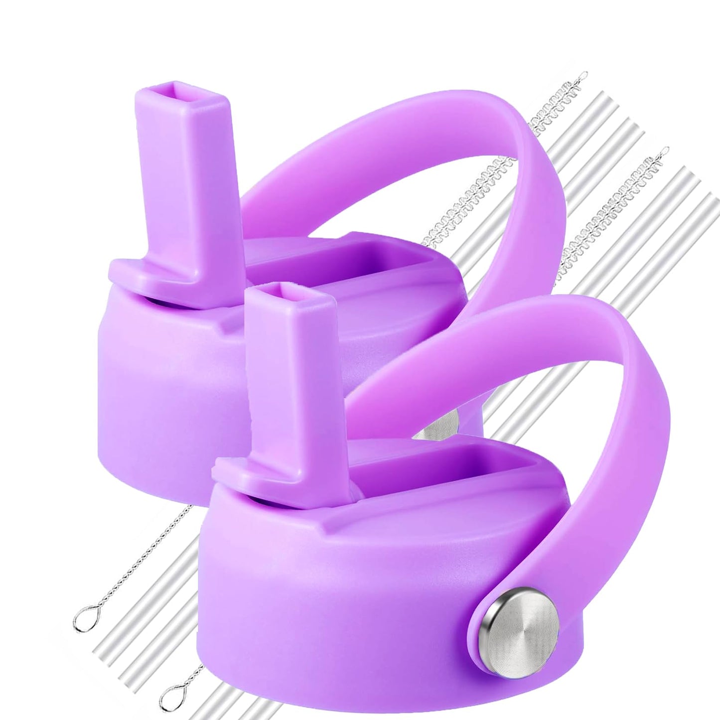 Lids with Straw for Hydroflask Wide Mouth 20 32 40 oz, Flex Straw Lid for Hydro Flask Sport Water Bottles, Flexible Handle Replacement Lid Straws Cap Top Accessories (2 Pcs Light Purple)