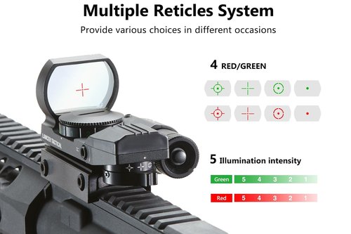 Lancer Tactical 1X22X33 Reflex Sight Red Dot Sight Red Green 4 Reticle Optics with Green Laser for 20mm Rail