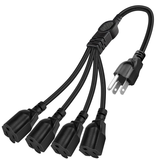 Power Splitter 3 Prong 1 to 4 Outlet Extension Cord Splitter 1.3ft Short Extension Cord Ac Power Extension Cord Plug Splitter 3 Prong Extension Cord Outdoor Extension Cord Waterproof (4-Outlet)