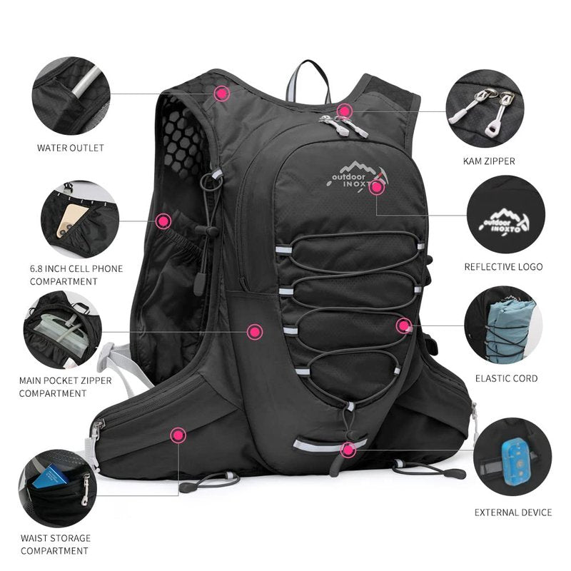IX INOXTO Running Hydration Vest for Men Women Water Backpack for Running 3L Running Hydration Pack for Trail Running Marathon Race Hiking (Black-2L Water Bladder)