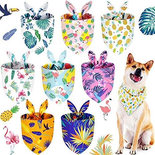 8 Pack Hawaiian Dog Bandanas - Adjustable Triangle Bibs for Summer