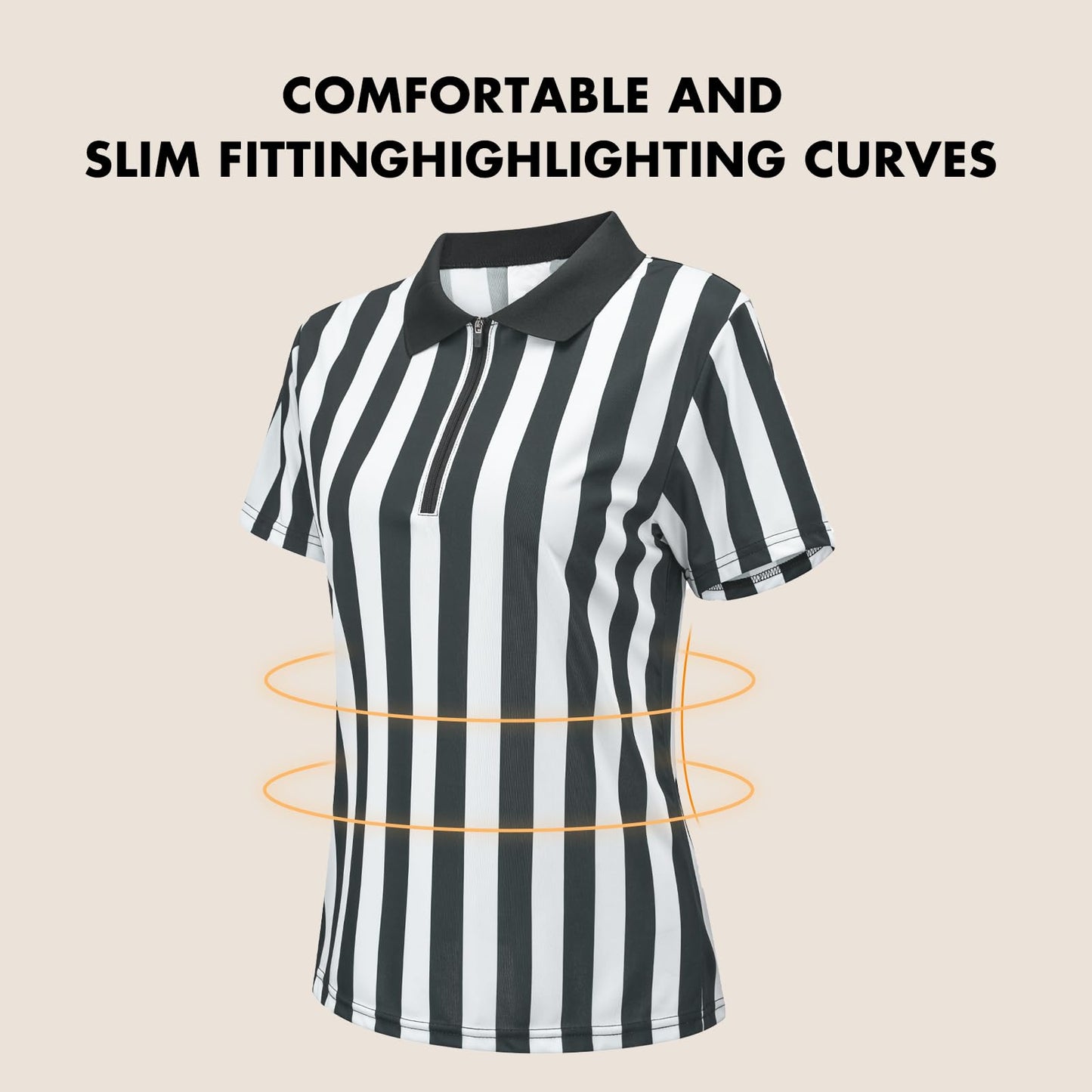 redgino Women's Referee Shirt Official Zipper Black and White Stripe Ref Umpire Jersey for Basketball Football Hockey Halloween Costume & Waitresses M