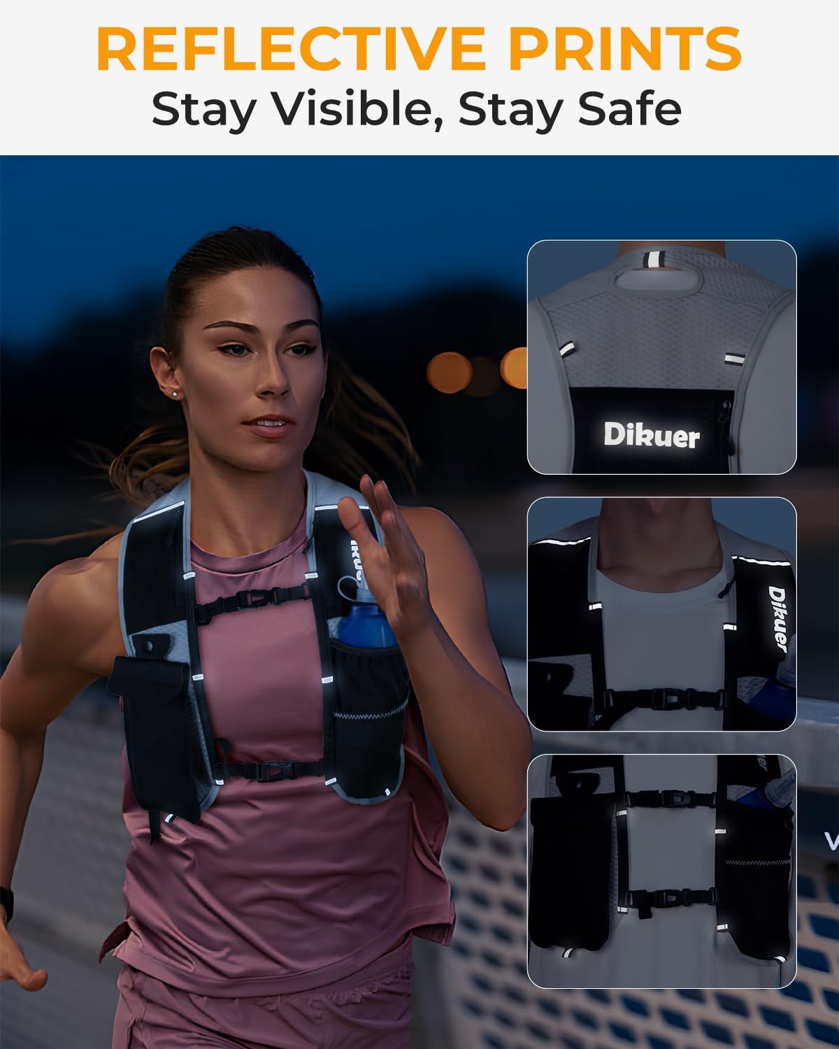 Skiennix Running Vest - Lightweight Hydration Pack with Waterproof Phone Pocket & 17oz Flask | Adjustable Reflective Straps for Hiking & Jogging