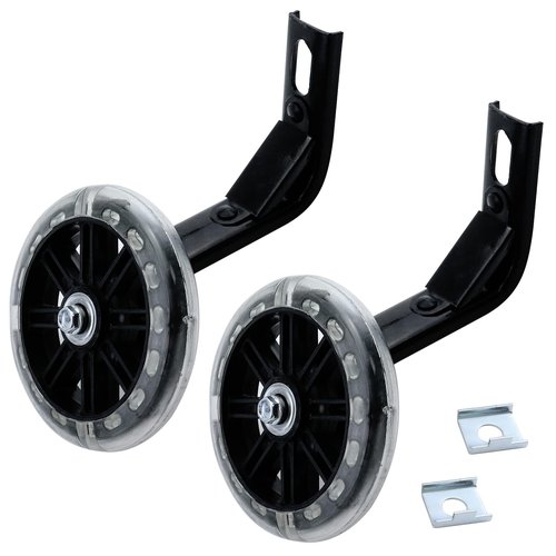 Tsnamay Pair of Bicycle Auxiliary Wheel Children's Bicycles Accessories for 12" 14" 16",Flash Training Wheels,12"Black