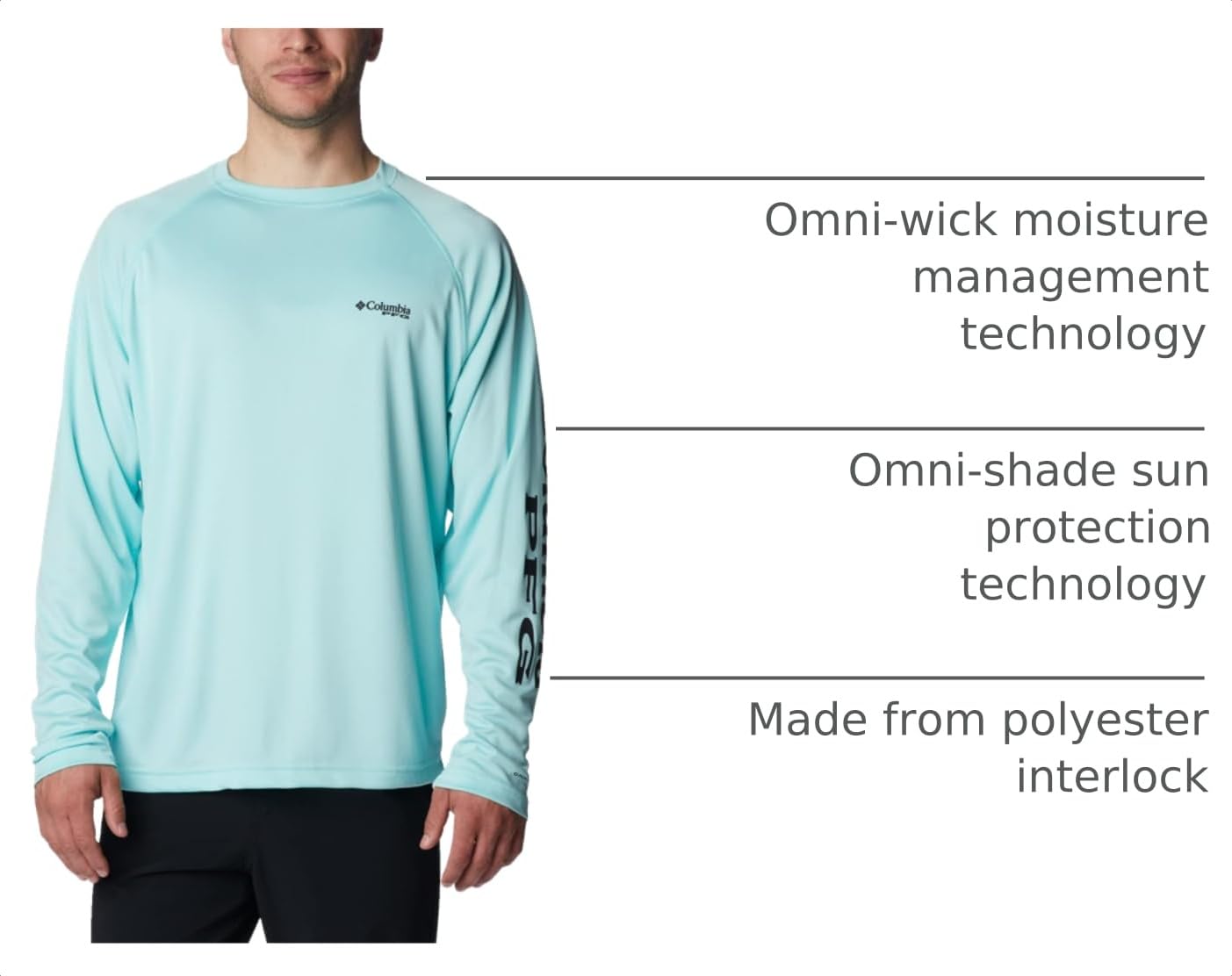Columbia Men's PFG Terminal Tackle Long Sleeve Fishing Shirt, Gulf Stream/Black Logo, 6X