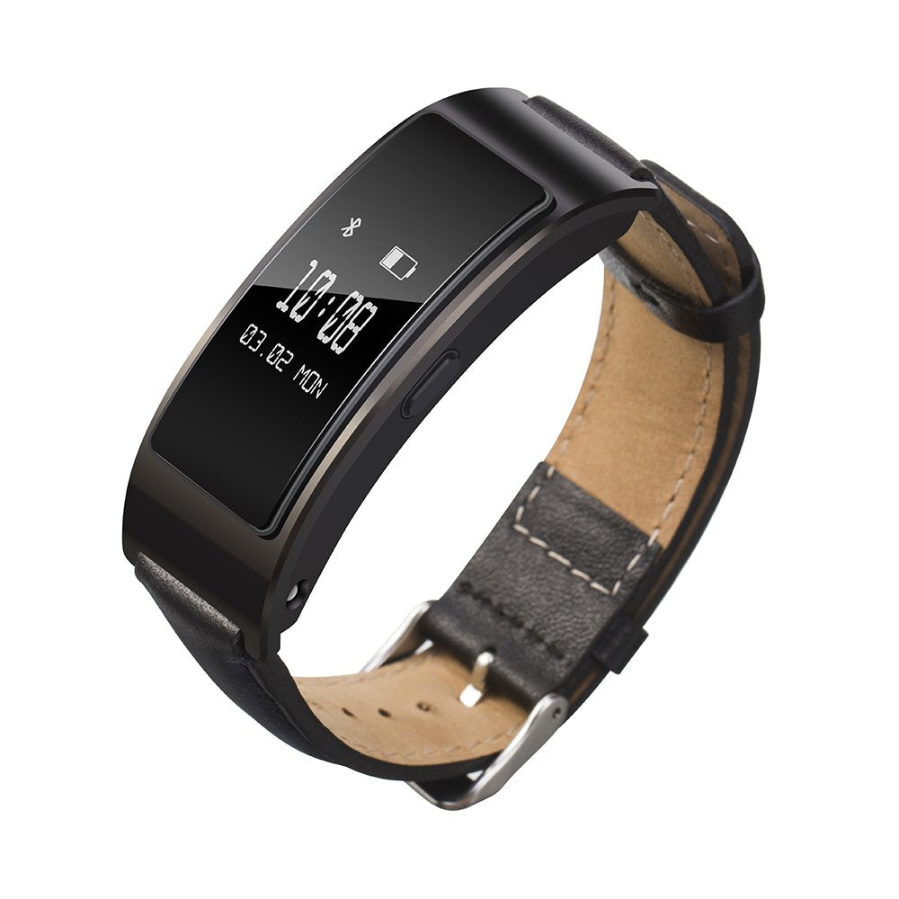 TenCloud Leather Bands Compatible with Amzhero Runfit D26/FITVII/KALINCO Slim Fitness Tracker 1.47 inch Classic Wristbands Replacement Leather Strap for Runfit D26 Watch Band 16mm (Black)