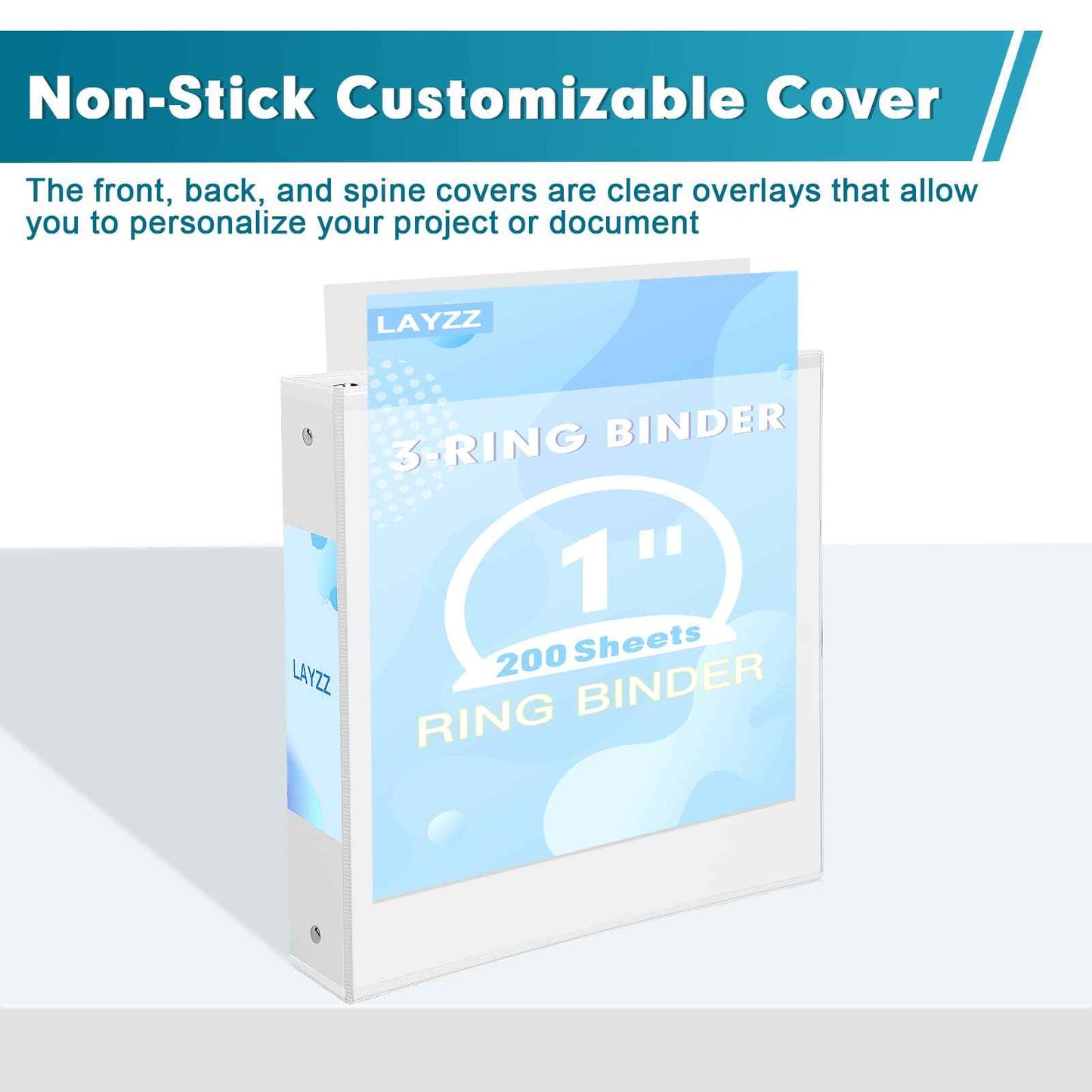 3 Ring Binder, LAYZZ 12 Pack 1 Inch Binders 3 Ring with 2 Pockets, Round Ring Binders, Clear Cover Binders for Letter Size 8.5"x11" Paper, PVC Free, Suitable for School Home and Office (White)