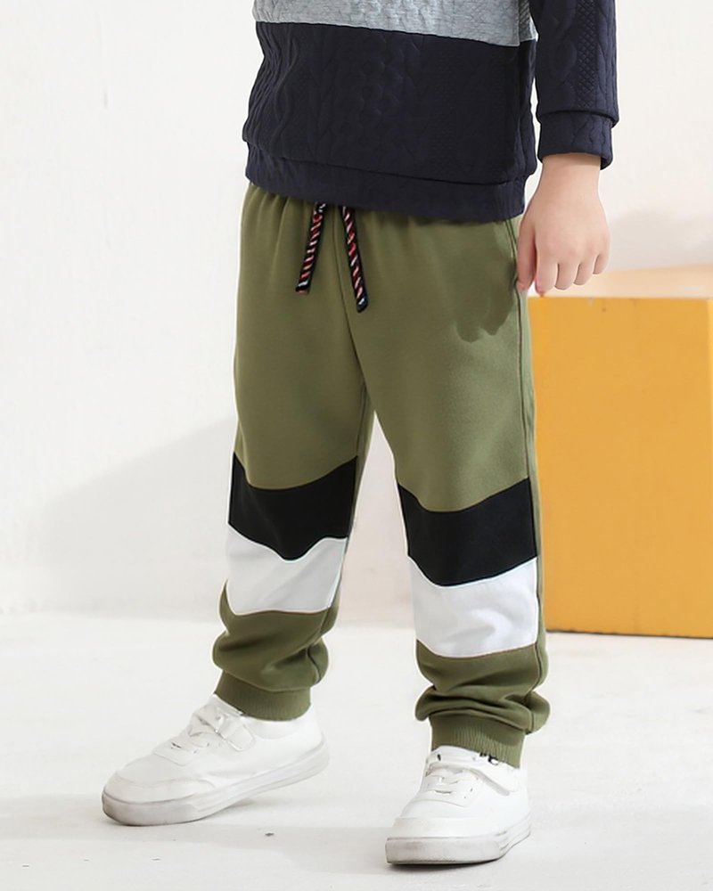 VEGGIEDOT Kids Boy Pants 3 Pack 6T 7T Little Boy Sweatpants Fall Winter Color Block Drawstring Elastic Boys Pants Red Blue Green Jogger Boys Sweatpants