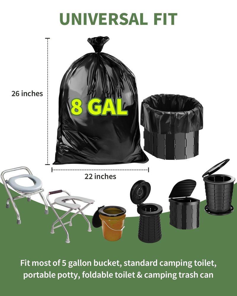 50 Portable Toilet Bags, Thick Biodegradable Camping Toilet Bags for Portable Potty, 8 Gal Compost Toilet Waste Potty Bag for 5 Gallon Bucket Seat Adults Outdoor, 1.1 Mil