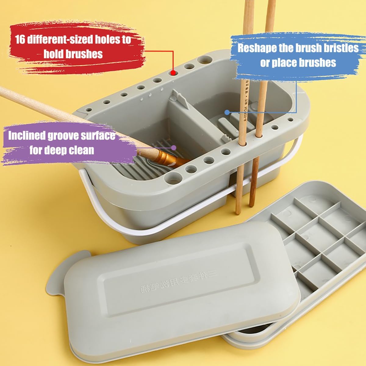 ZLY Paint Brush Cleaner Basin - 10 PCS Paint Brushes & Organizer for Acrylic & Watercolor (Gray)