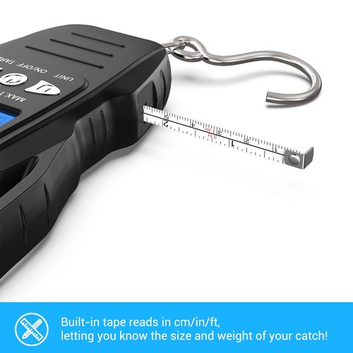 Dr.meter Fish Scale - Upgraded Digital Scale with Backlit LCD & Measuring Tape | 110lb/50kg Capacity, Large Handle