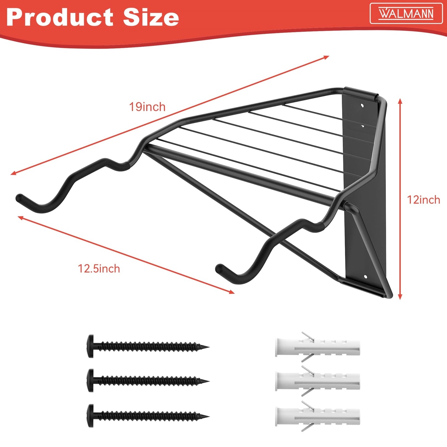 WALMANN Wall Mounted Horizontal Bike Rack, Foldable Space Saving Bicycle Storage Solution for 2 Bikes, Indoor Bike Storage for Garage