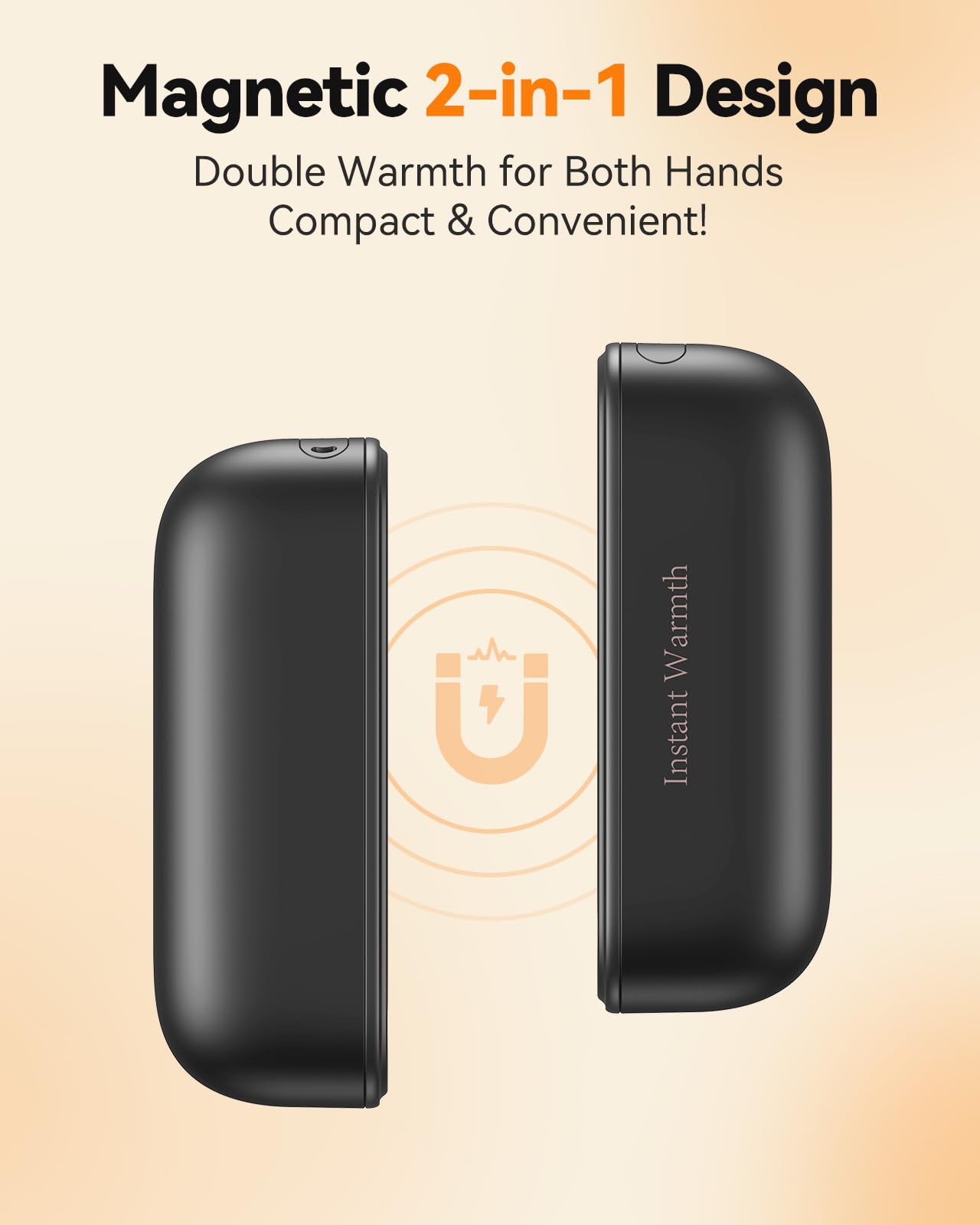 2 in 1 Hand Warmers Rechargeable, Magnetic Electric Hand Warmer 8000mAh USB-C, 3 Heat Levels up to 140°F, Quick Heating Portable Hand Warmers, Gifts for Raynaud’s, Golf, Camping, Outdoor Use(Black)
