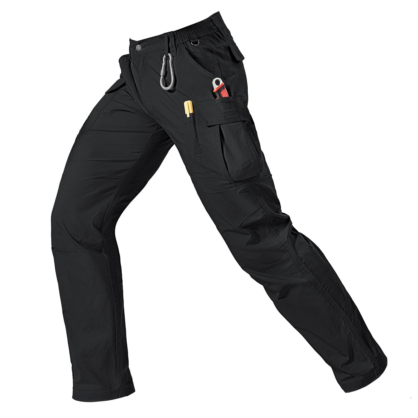 IGOLUMON Ripstop Tactical Work Pants for Men, Stretch Cargo Hiking Pants with 6 Utility Pockets, Reinforced Knees Black